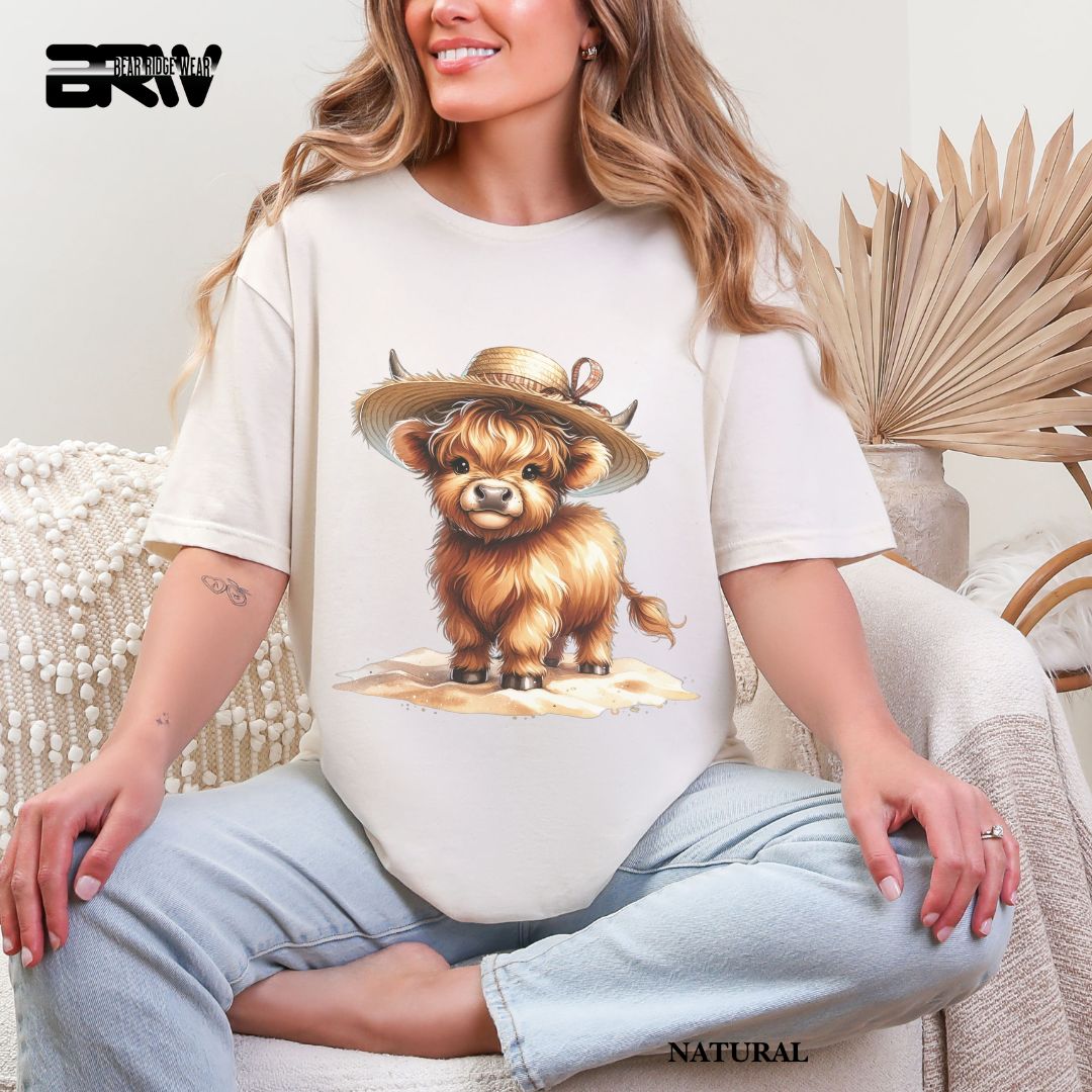 'Highland Cow-Sun Hat' 2 Summer Tee