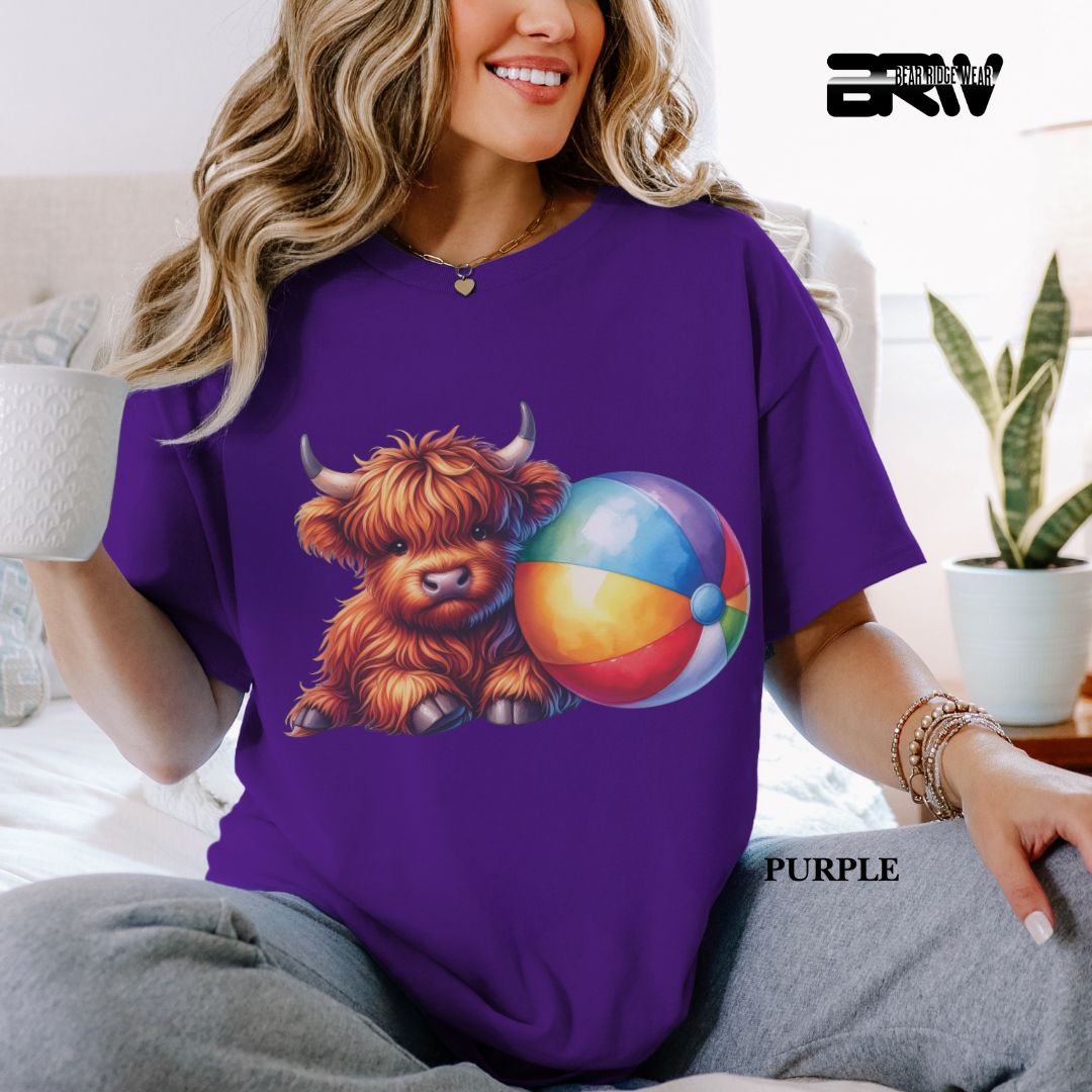 'Highland Cow-Beach-Ball' 3 Summer Tee