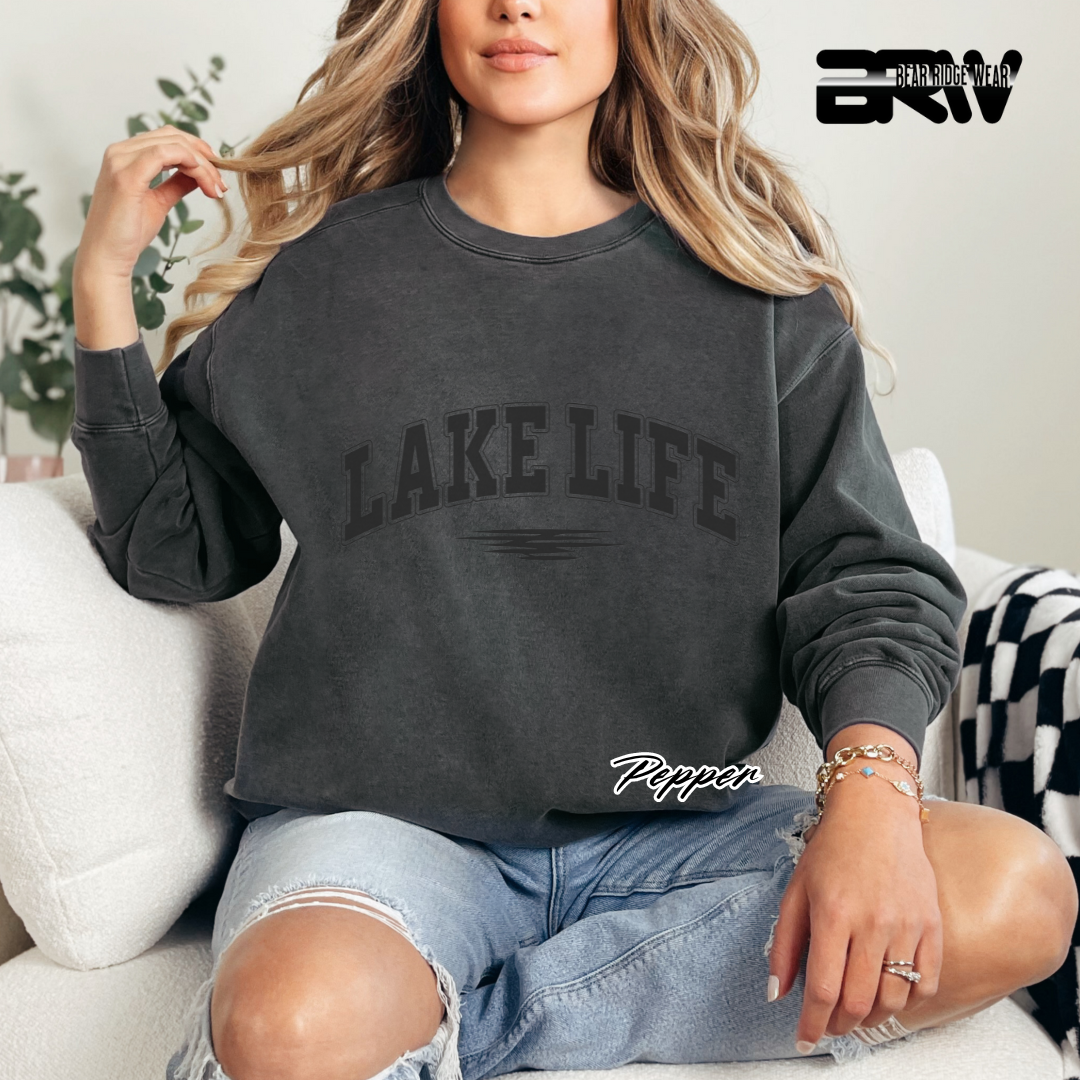 'Lake Life' Black Stroke Crewneck Sweatshirt