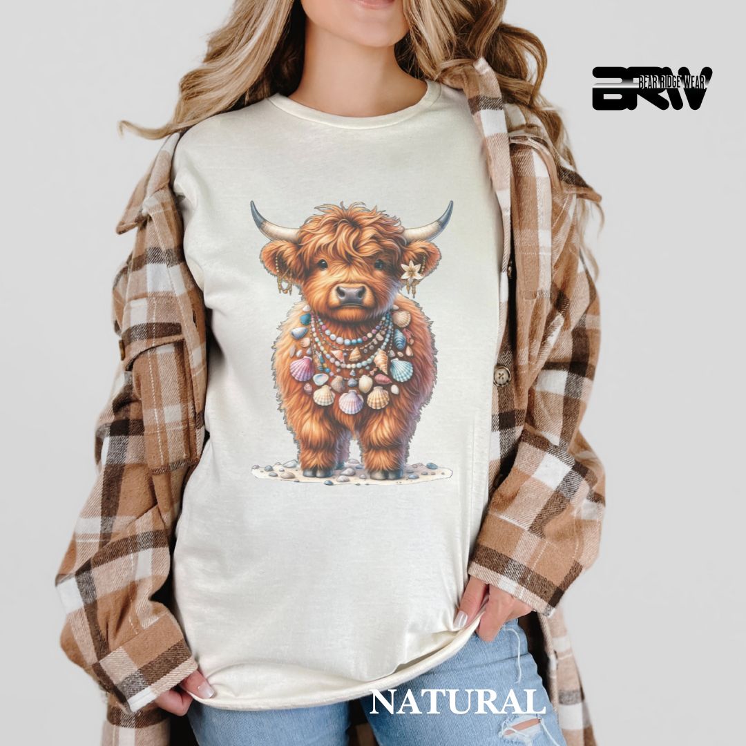 'Highland Cow-Lei Sea Shells' 2 Summer Tee
