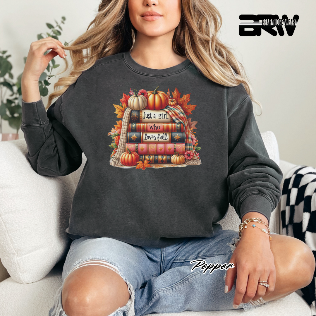 'Just A Girl Who Loves Fall-Books' Fall Crewneck Sweatshirt