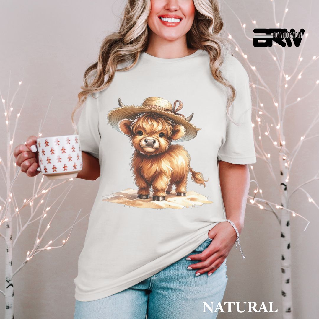 'Highland Cow- Sun Hat' 2 Summer Tee