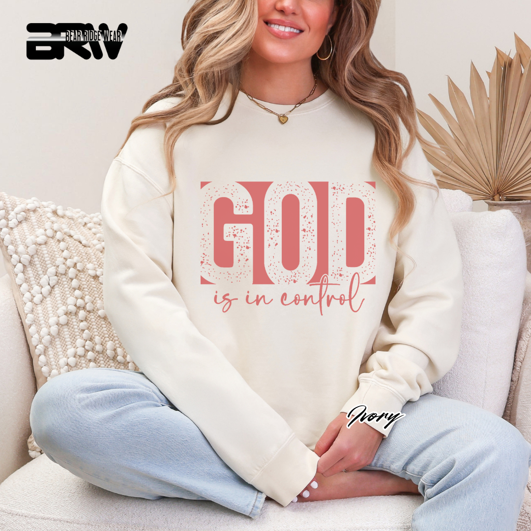 'God Is In Control' Pink Faith Crewneck Sweatshirt