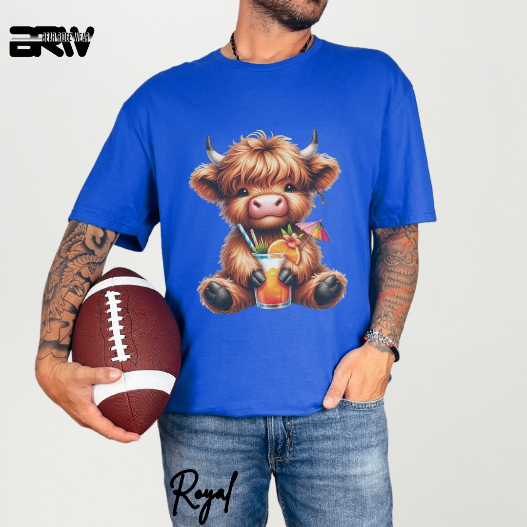 'Highland Cow-Tropical Drink' Summer T- Shirt For Men