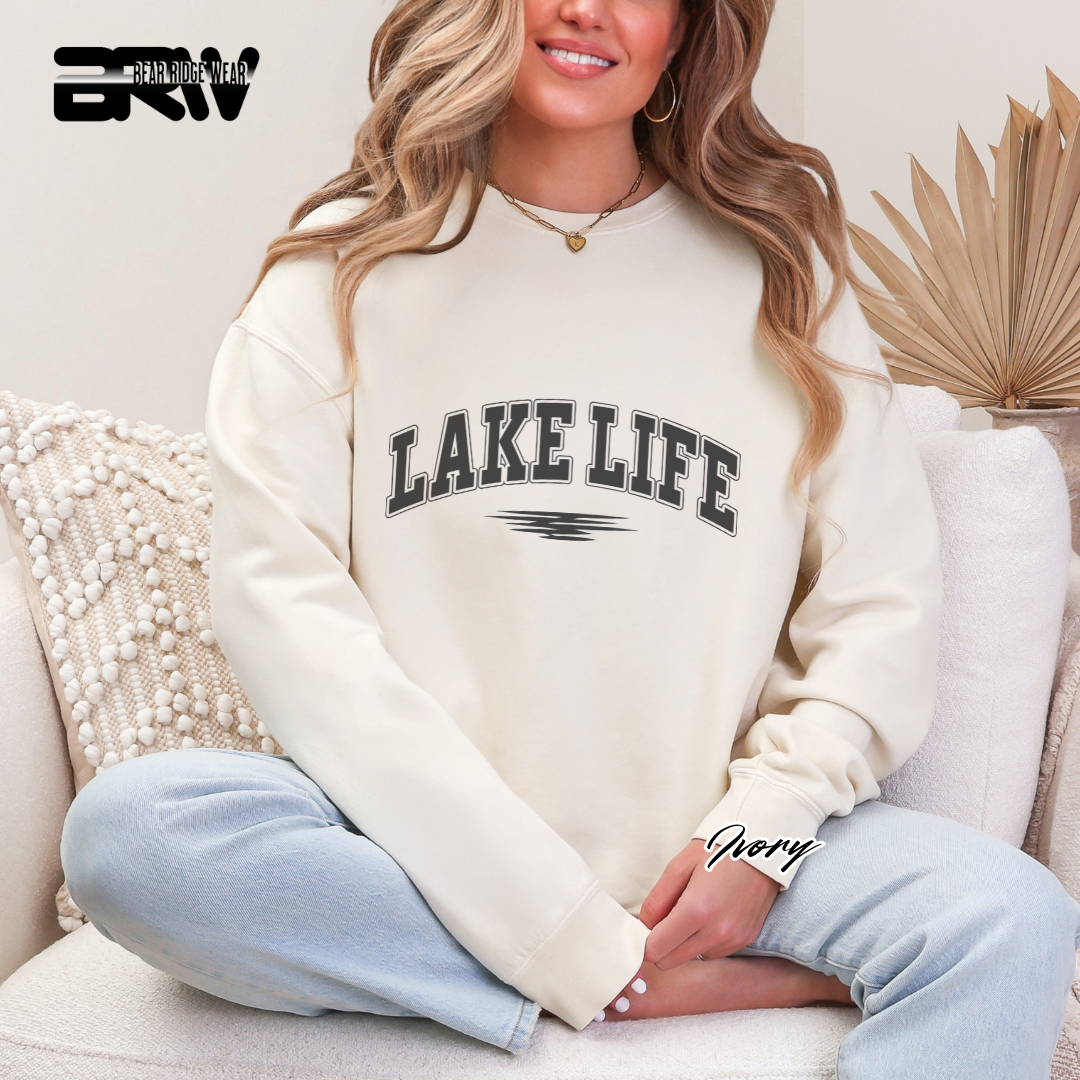 'Lake Life' Black Stroke Crewneck Sweatshirt