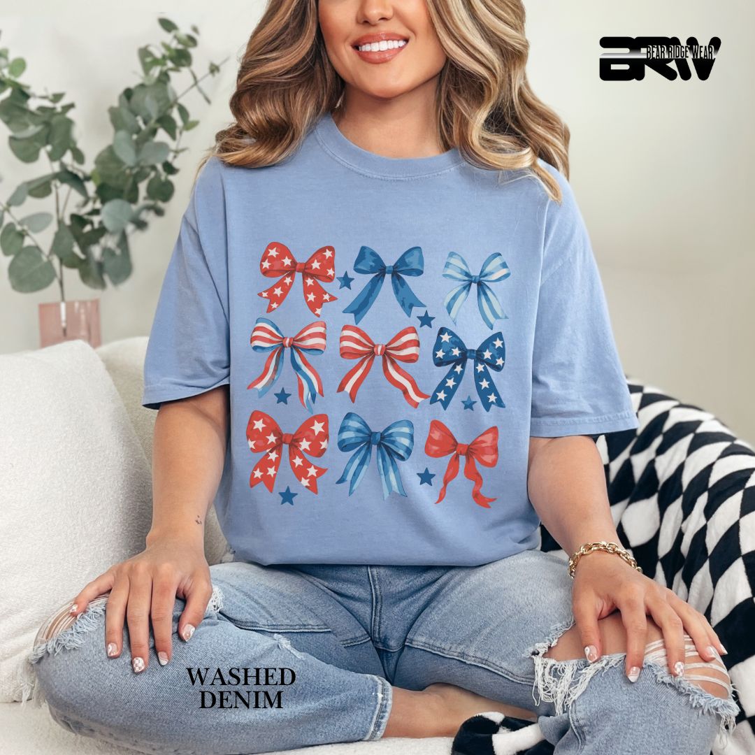 Red-White-Blue Bows- Patriotic Tee