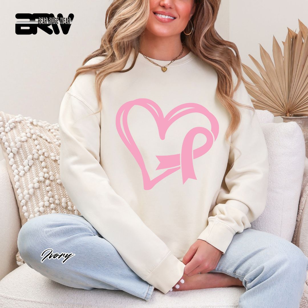 'Pink Heart With Ribbon' Awareness Long Sleeve Tee