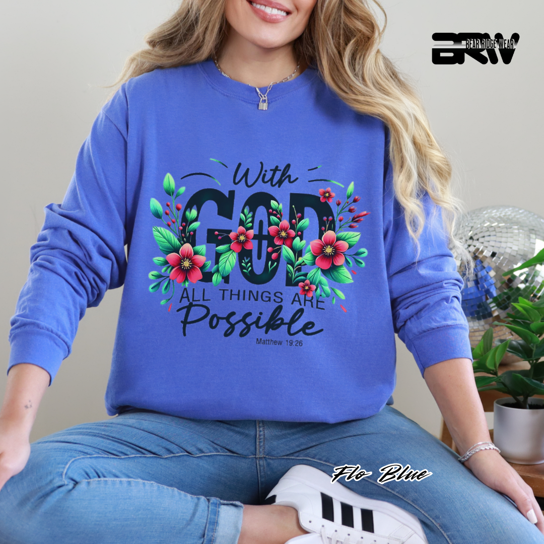 'With God All Things Are Possible' Faith Long-Sleeve Tee