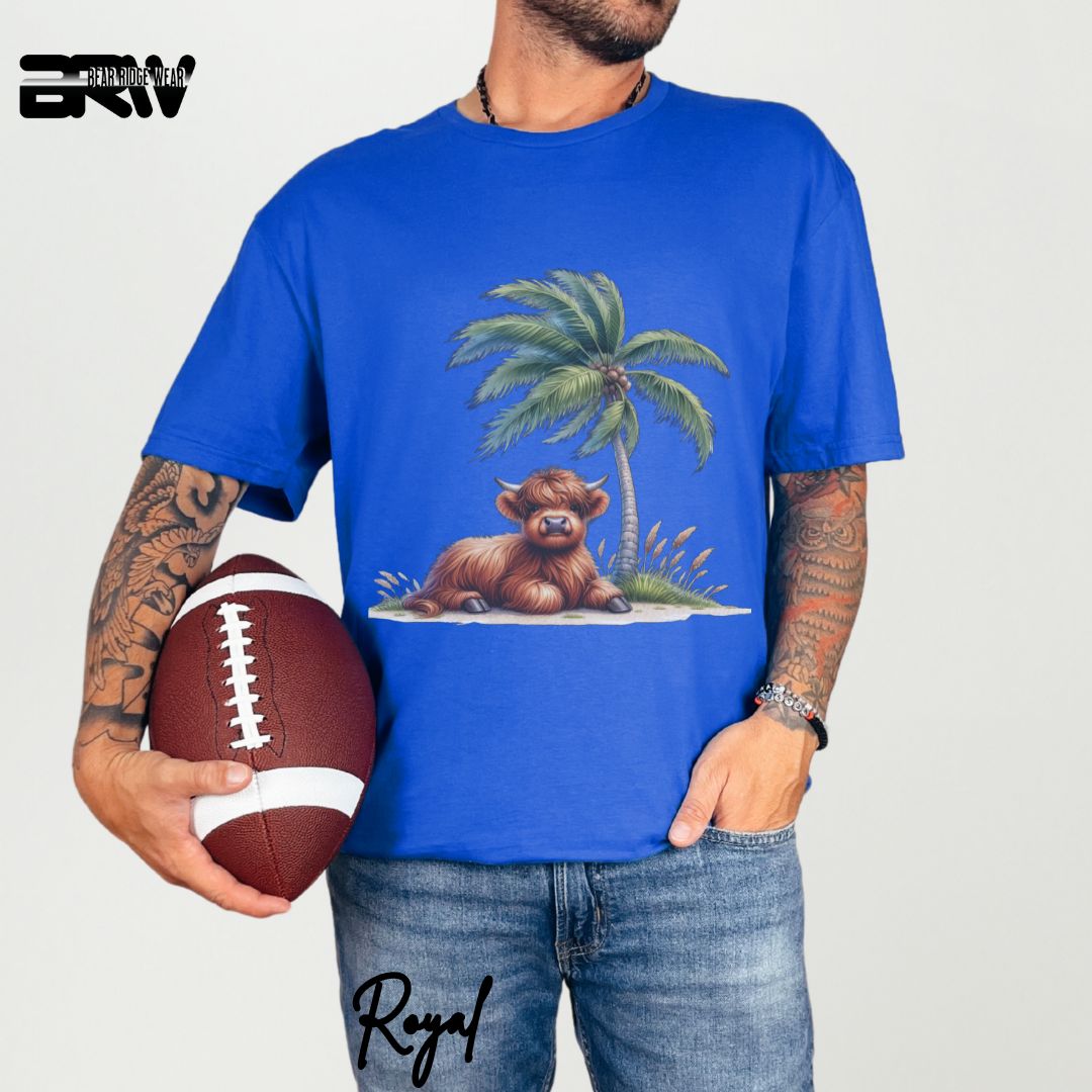 'Highland Cow-Palm Tree' Summer T- Shirt