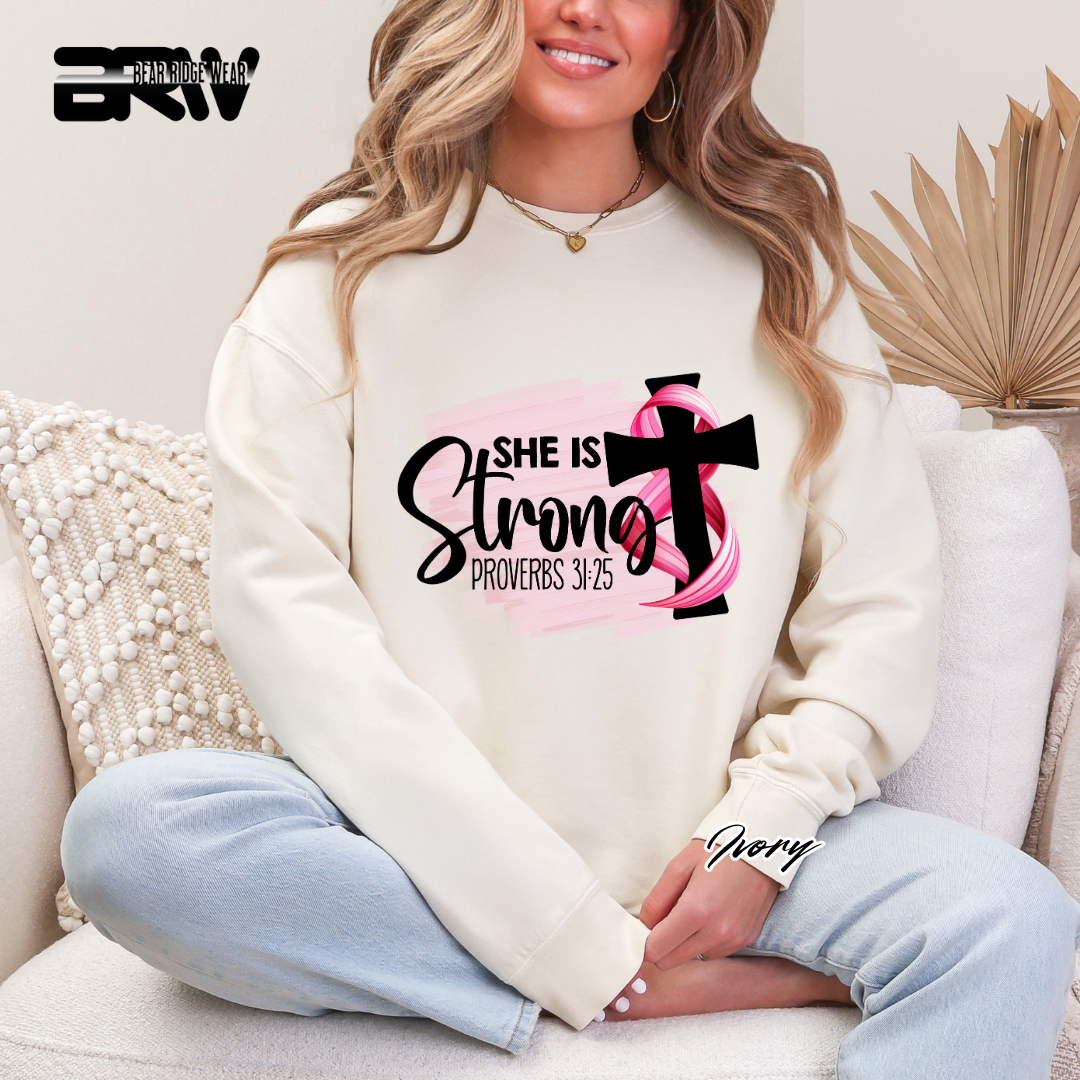 'She Is Strong, Proverbs 31:25' Awareness Long Sleeve Tee