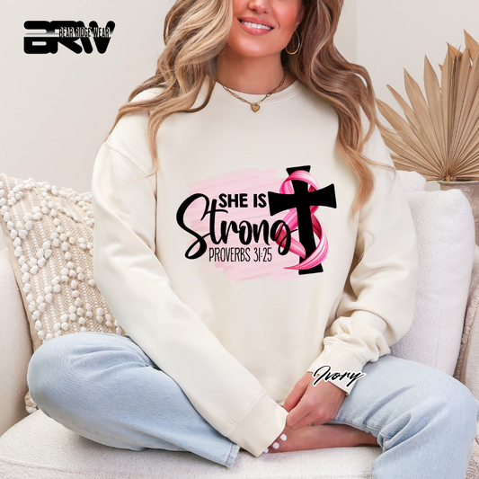 'She Is Strong, Proverbs 31:25' Awareness Long Sleeve Tee