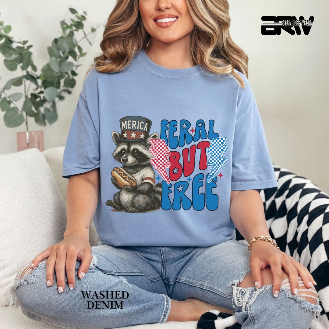 Feral But Free-Hotdog Raccoon- Patriotic Tee