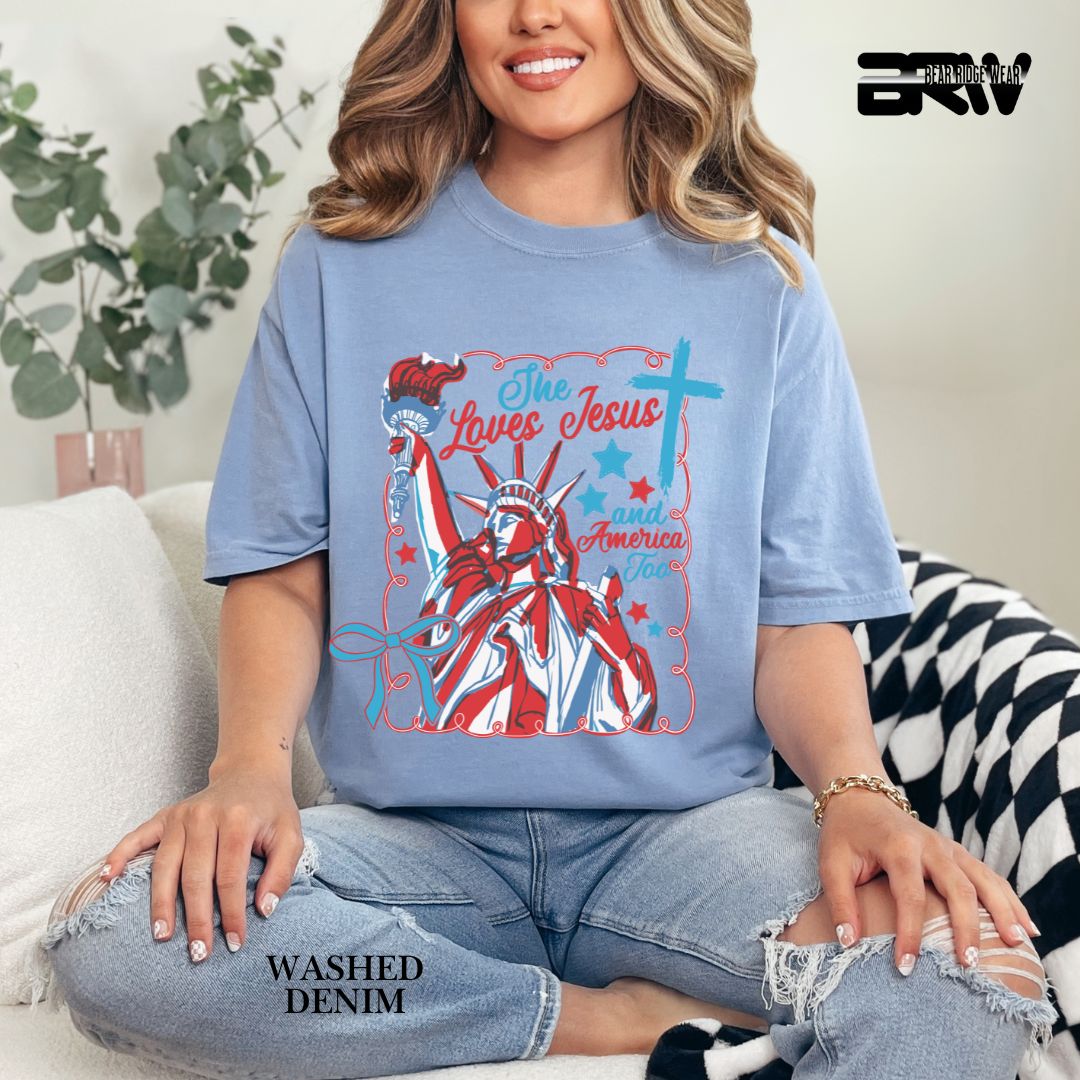 She Loves Jesus-America- Patriotic Tee