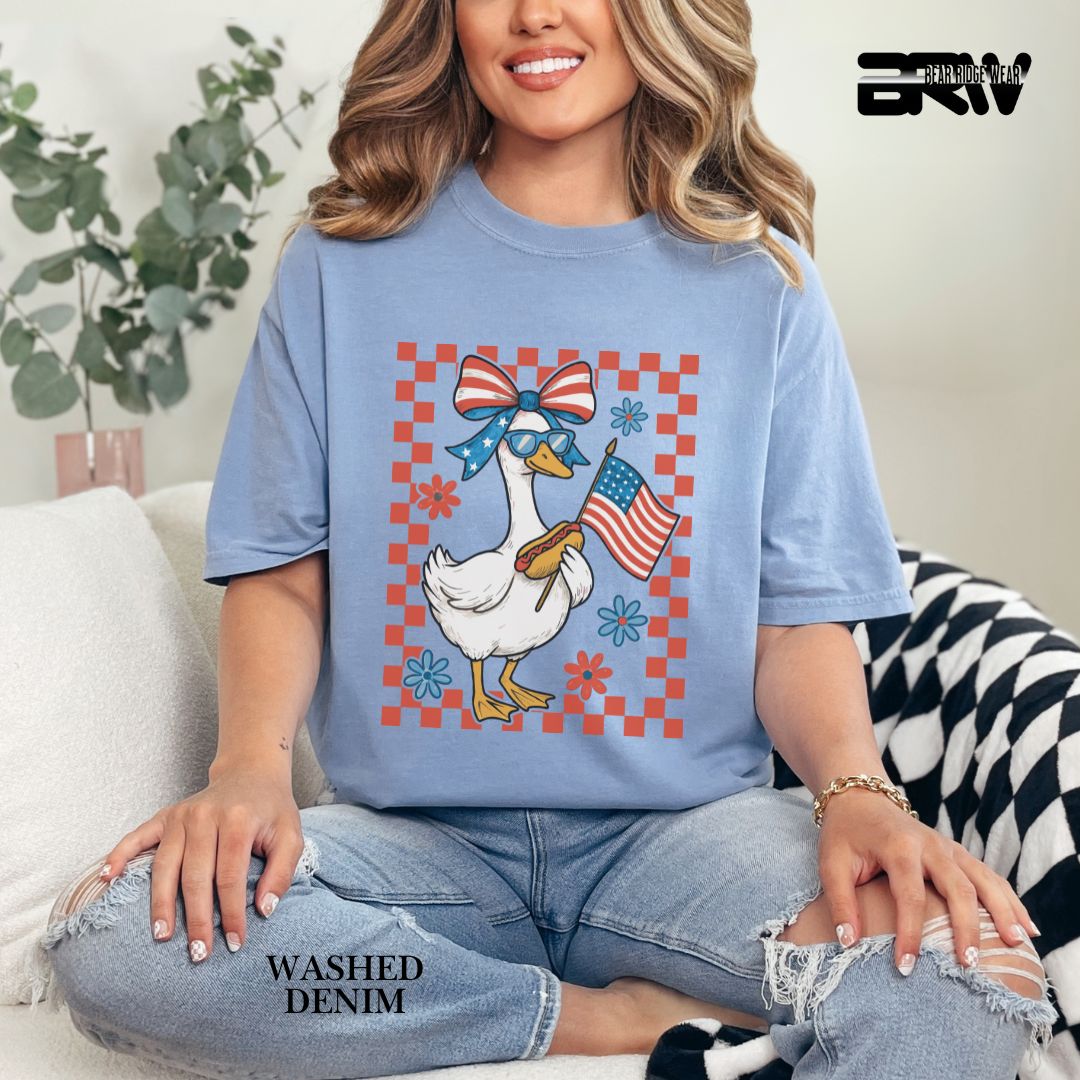 Goose-Girl Flag Hotdog- Patriotic Tee