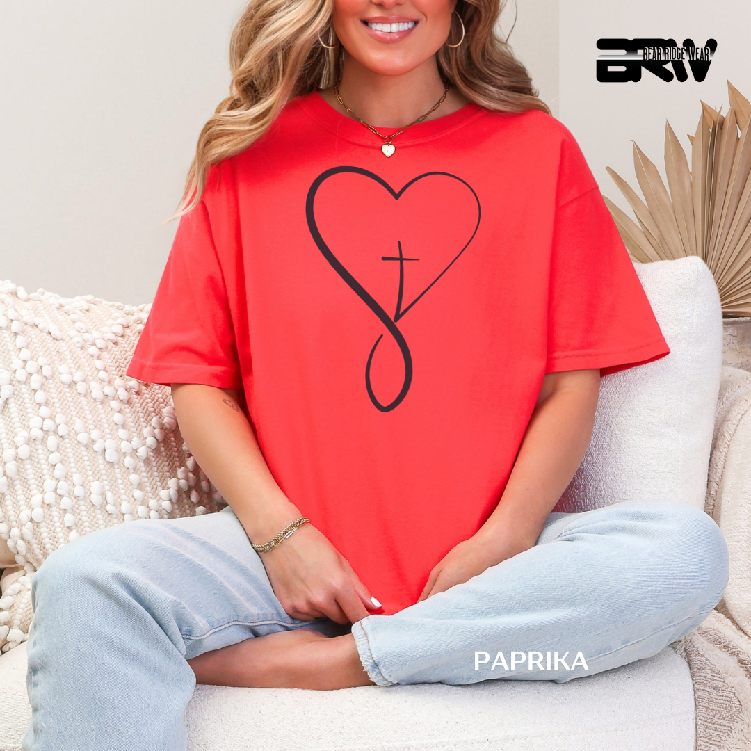 'Heart With Cross-Black.' Faith Tee