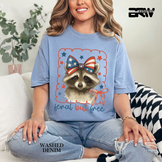 Feral But Free-Raccoon- Patriotic Tee