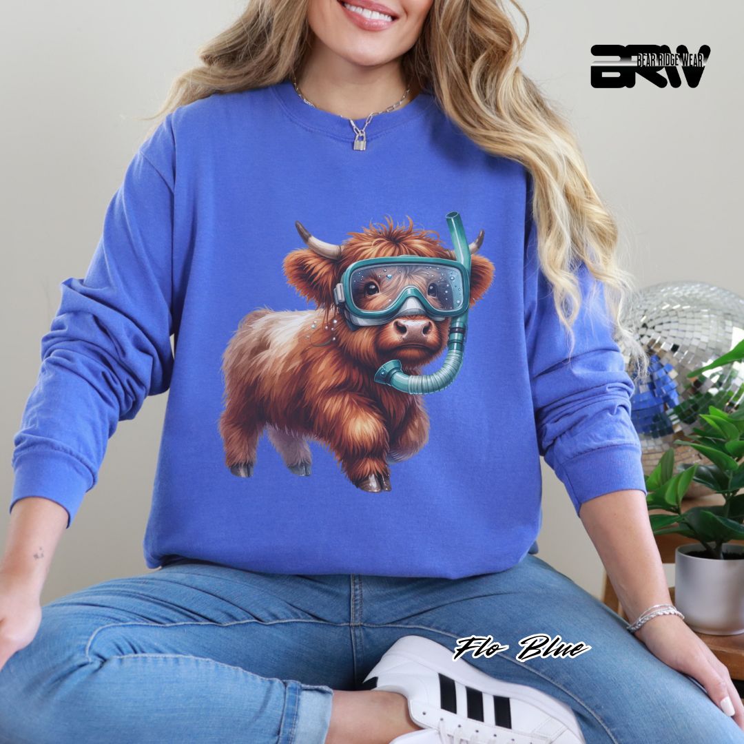 'Highland Cow-Snorkel' Summer Long Sleeve Tee