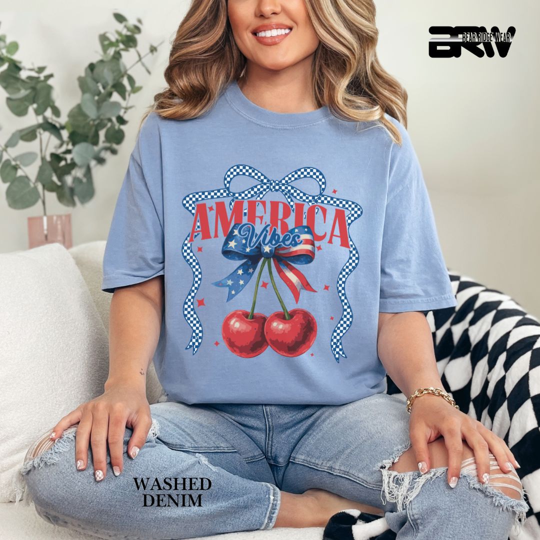 America Vibes- Cherries- Patriotic Tee