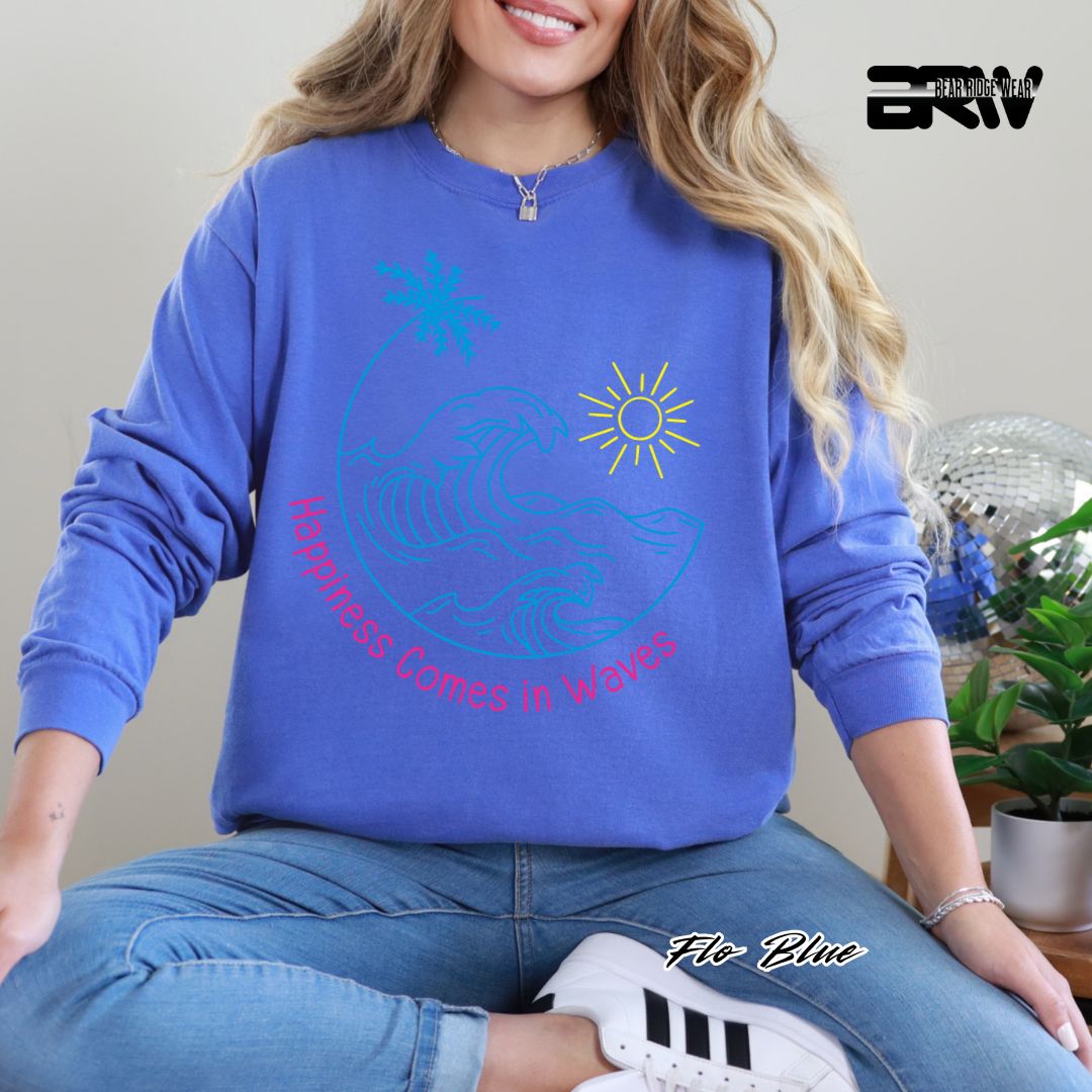 'Happiness comes in Waves-color' Summer Long Sleeve Tee