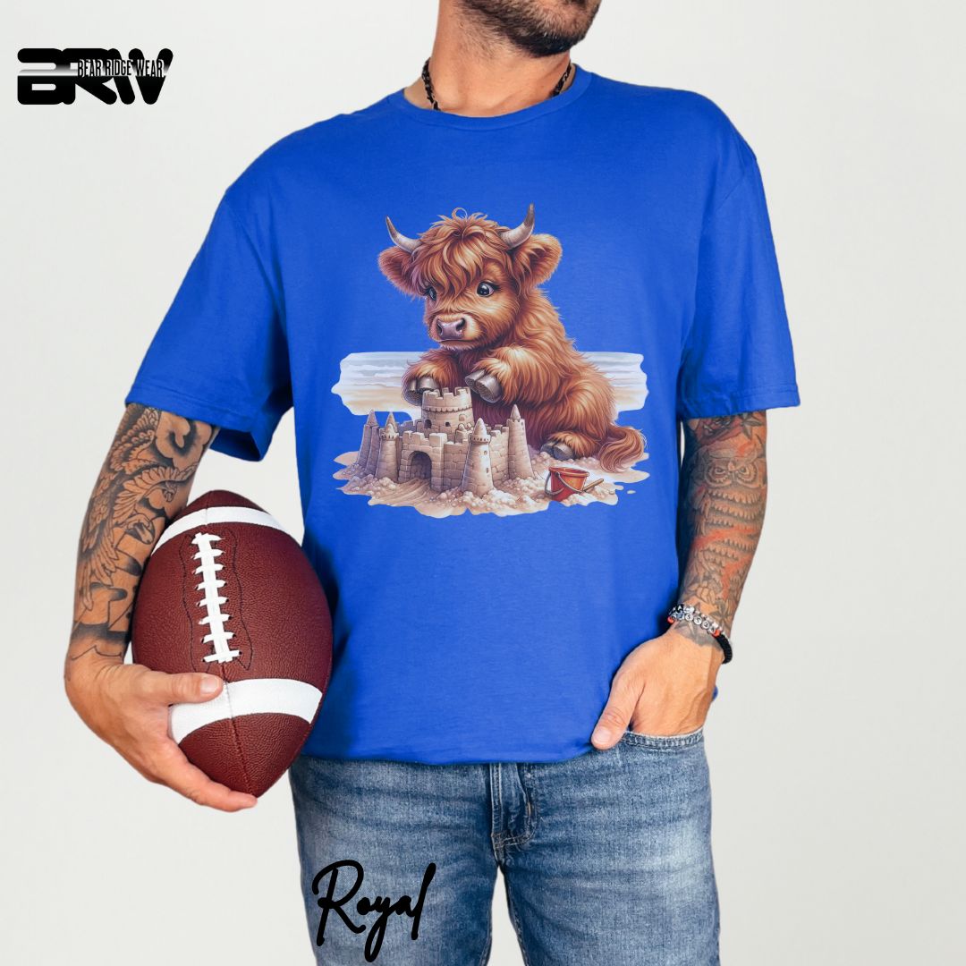 'Highland Cow-Sandcastle' Summer T- Shirt