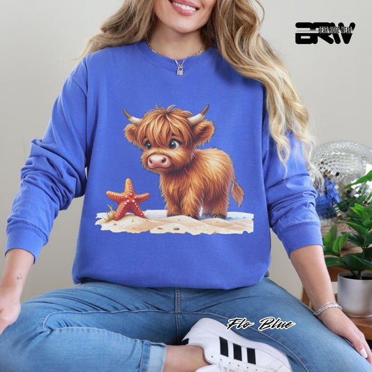 'Highland Cow- Starfish' Summer Long Sleeve Tee