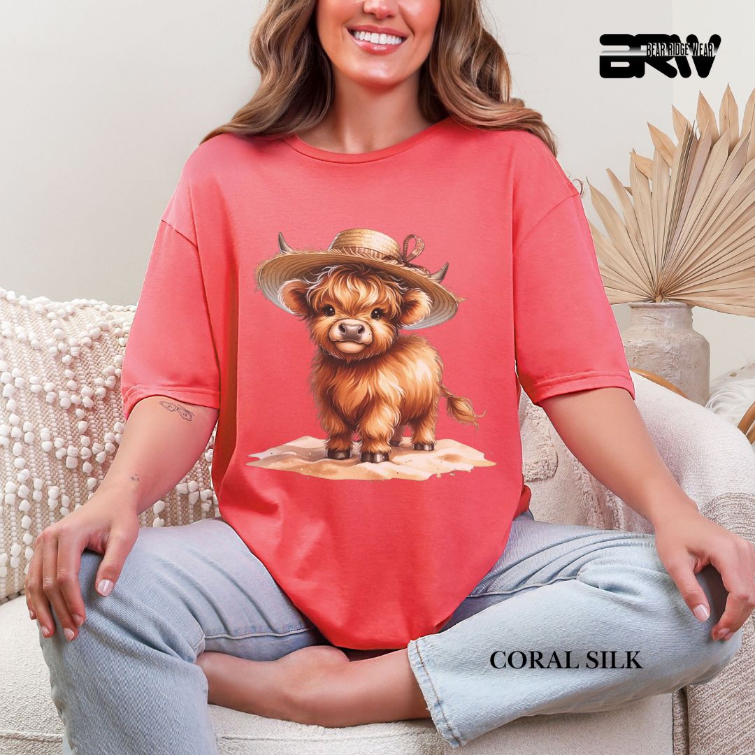 'Highland Cow-Sun Hat'  Summer Tee