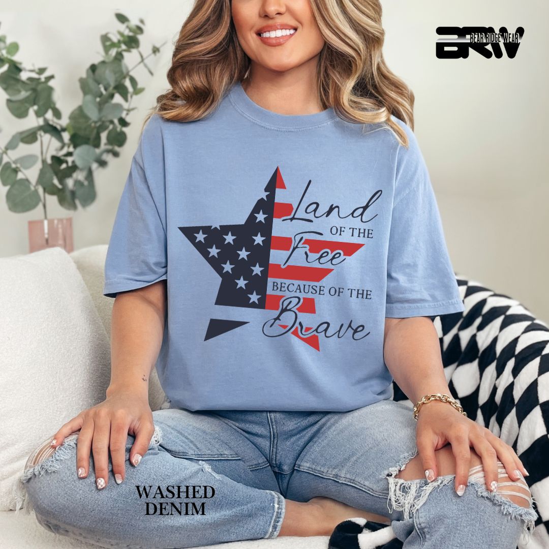 Land Of Free Star- Patriotic Tee