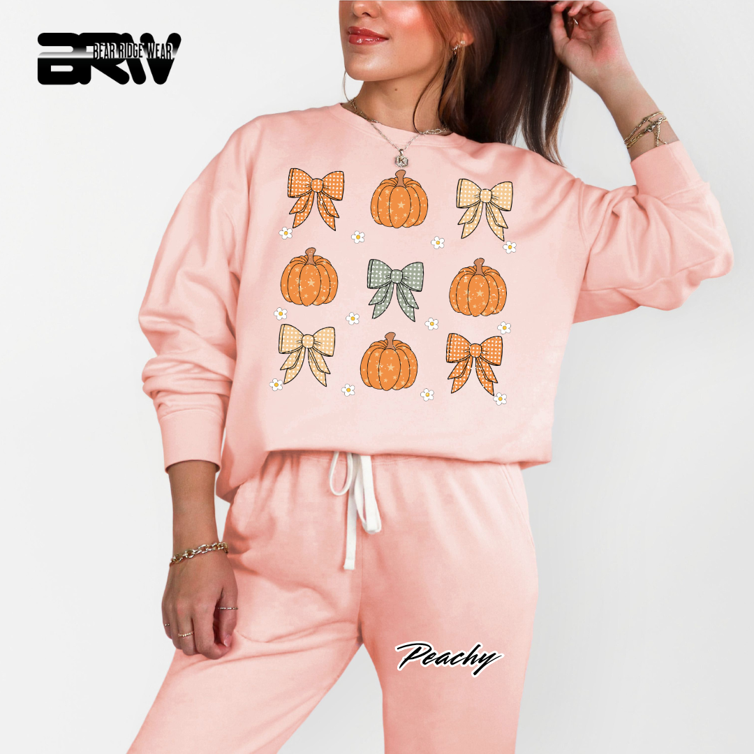'Pumpkins and bows' Fall Crewneck Sweatshirt