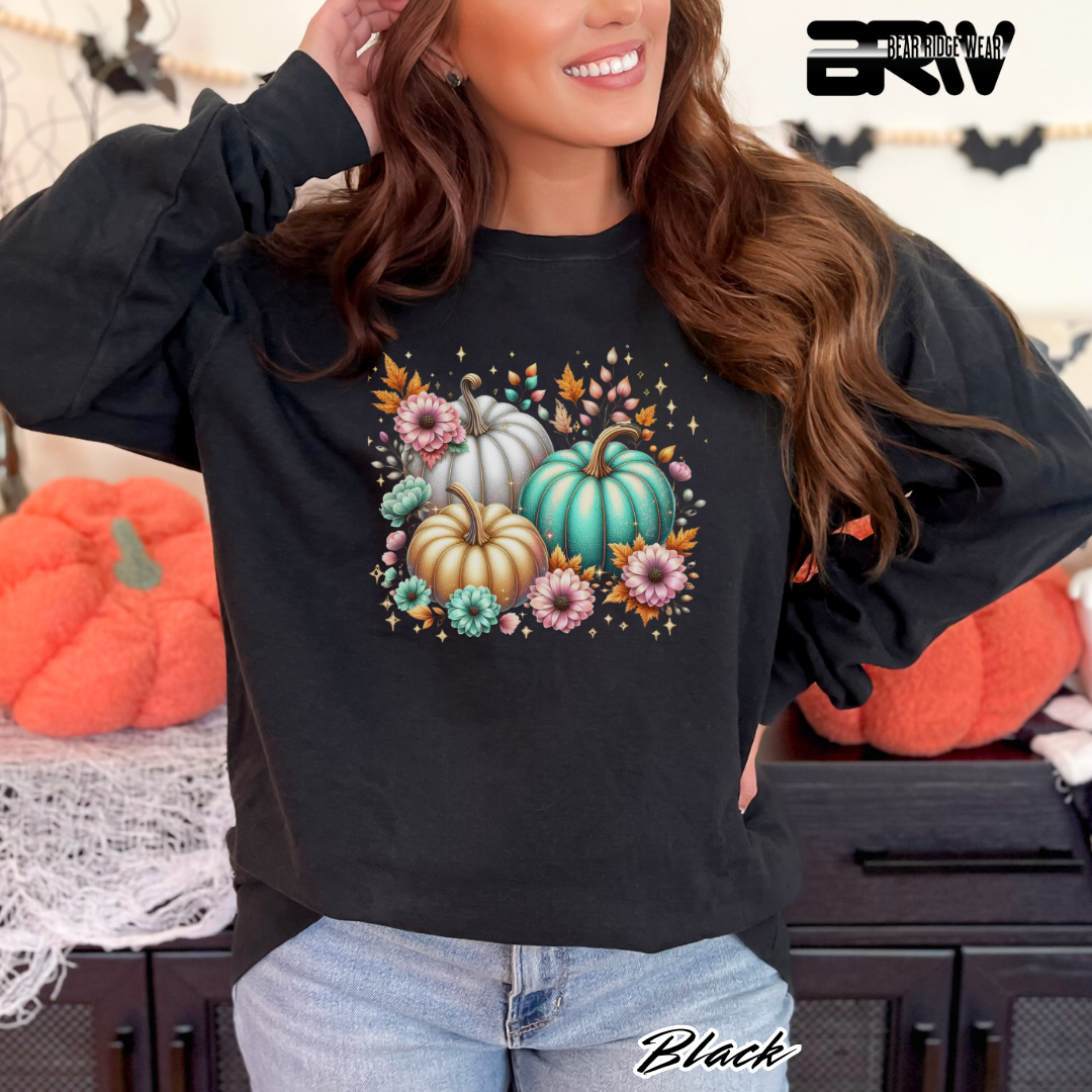 'Floral Shimmering Pumpkin' Fall Crewneck Sweatshirt