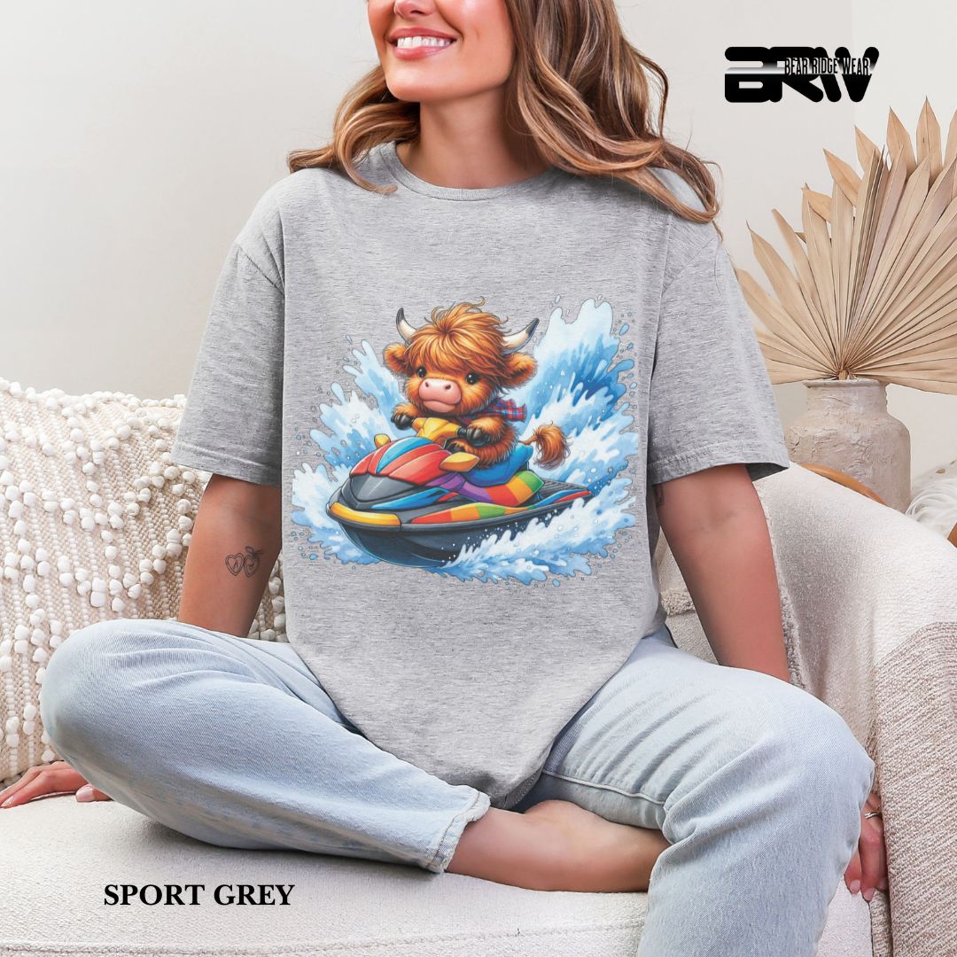 'Highland Cow-Ski Mobile' 3 Summer Tee