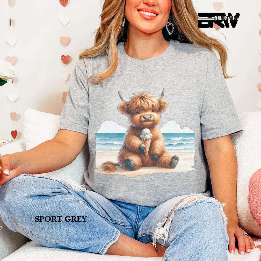 'Highland Cow-Ice Cream' 3 Summer Tee