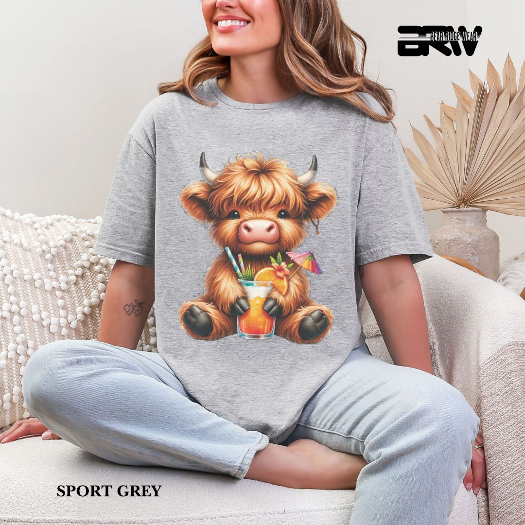 'Highland Cow-Tropical Drink' 3 Summer Tee