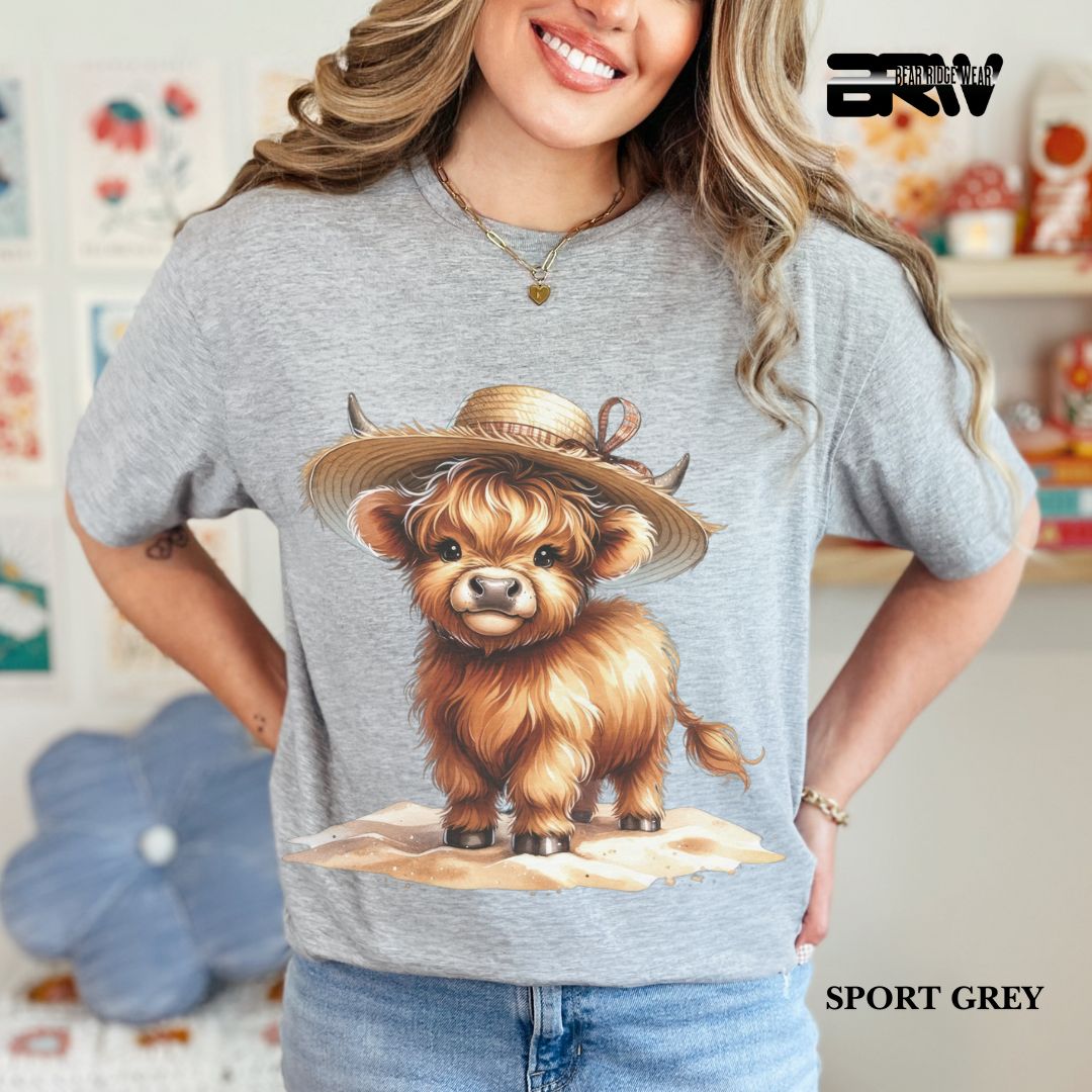 'Highland Cow- Sun Hat' 3 Summer Tee