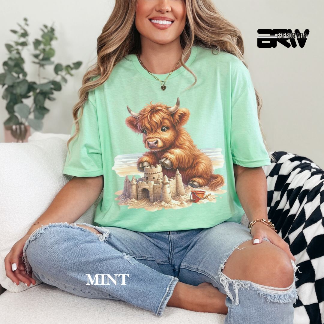 'Highland Cow-Sandcastle' 2 Summer Tee