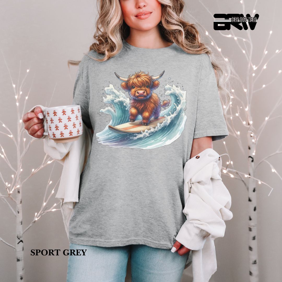 'Highland Cow-Surfing' 3 Summer Tee