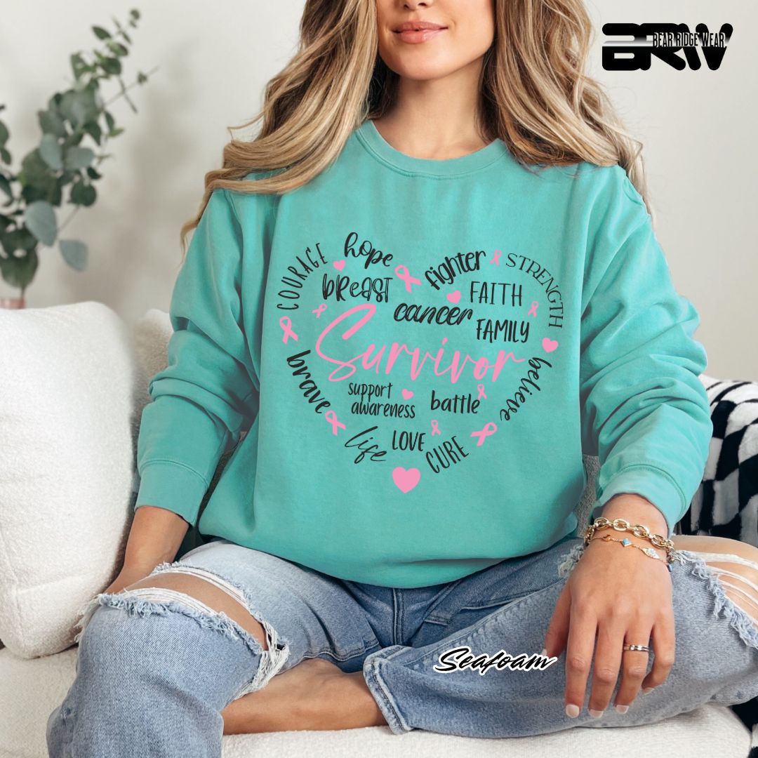 'Survivor Inside Heart Shape Texts' Awareness Long Sleeve Tee