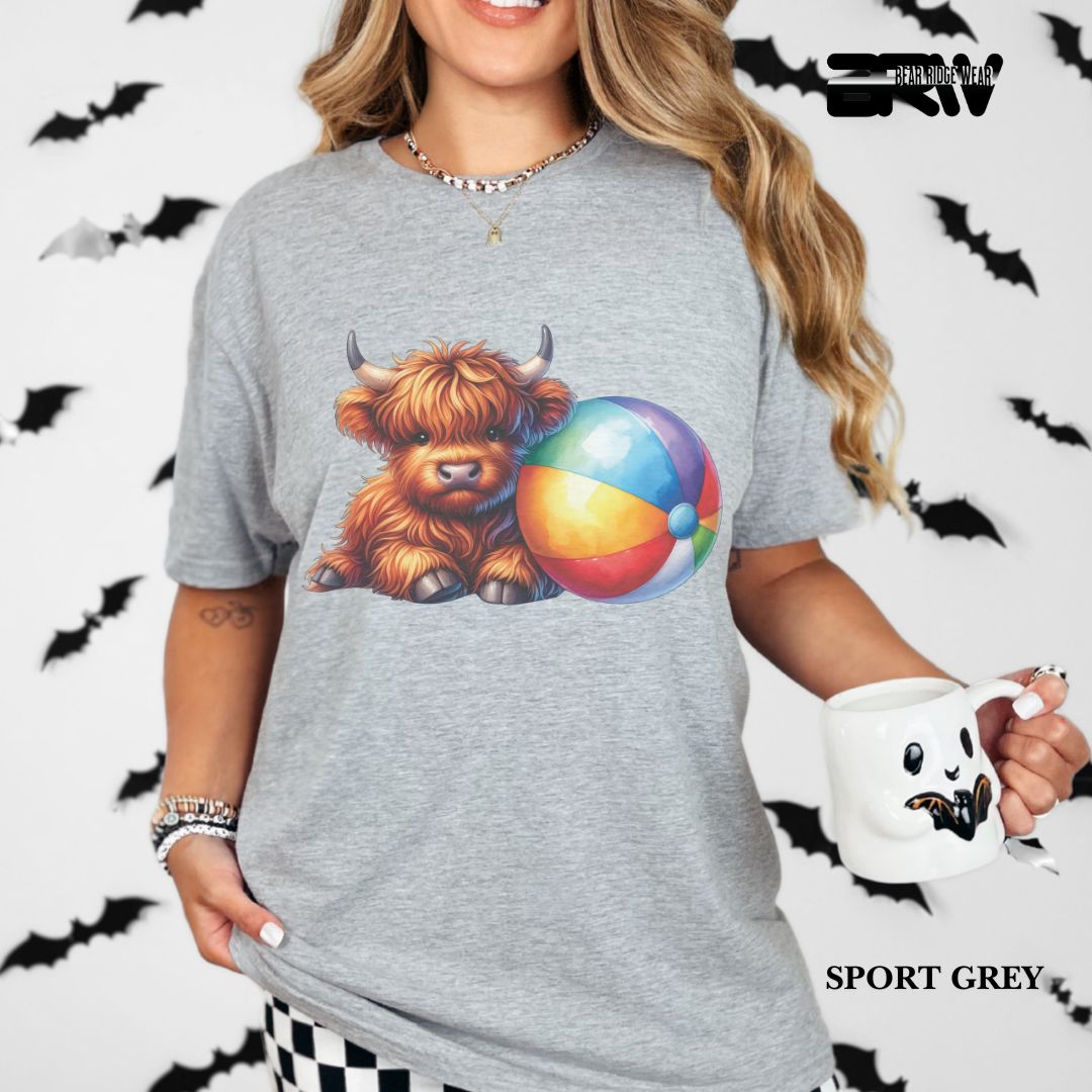 'Highland Cow-Beach-Ball' 3 Summer Tee