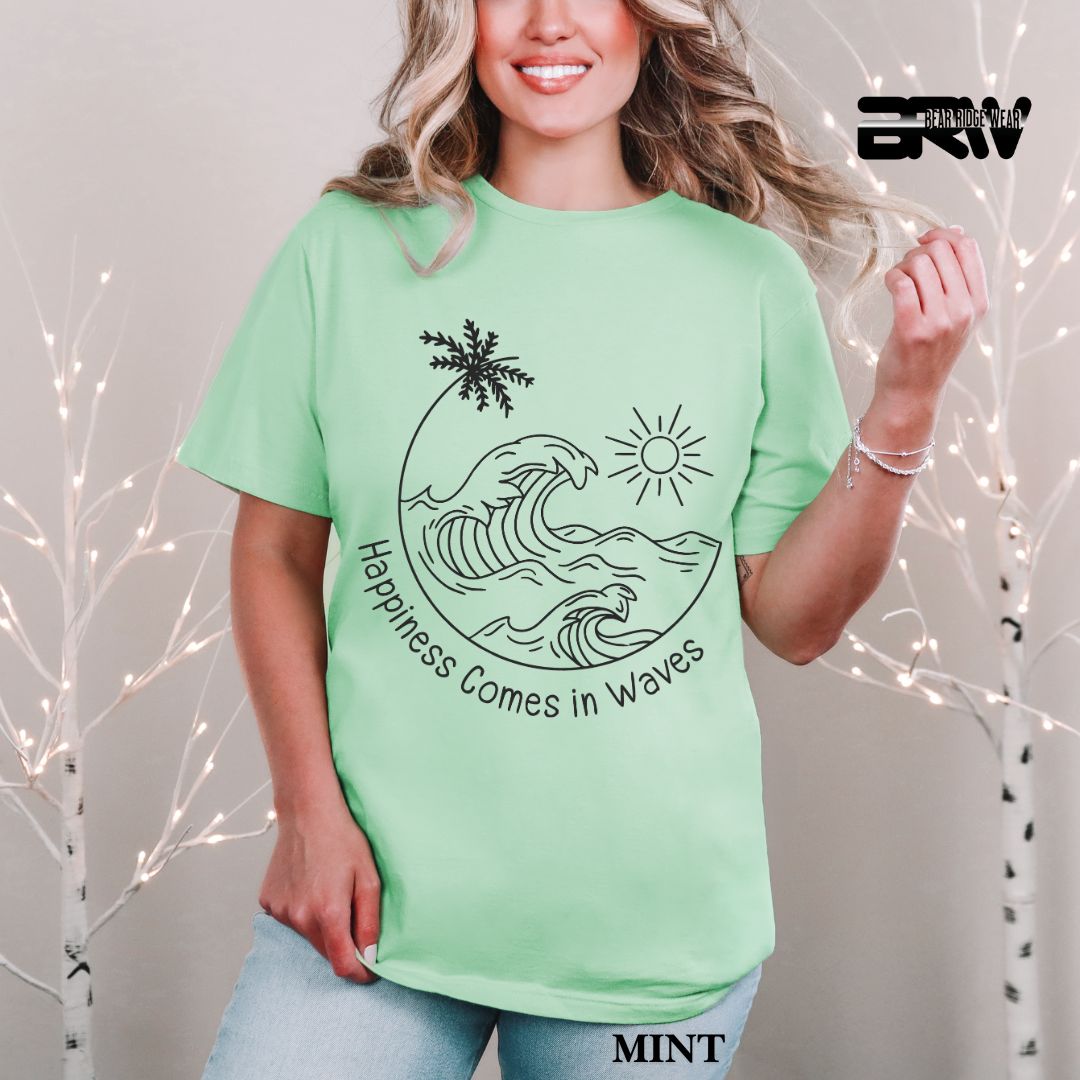 'Happiness Comes In Waves' Black Color 2 Summer Tee
