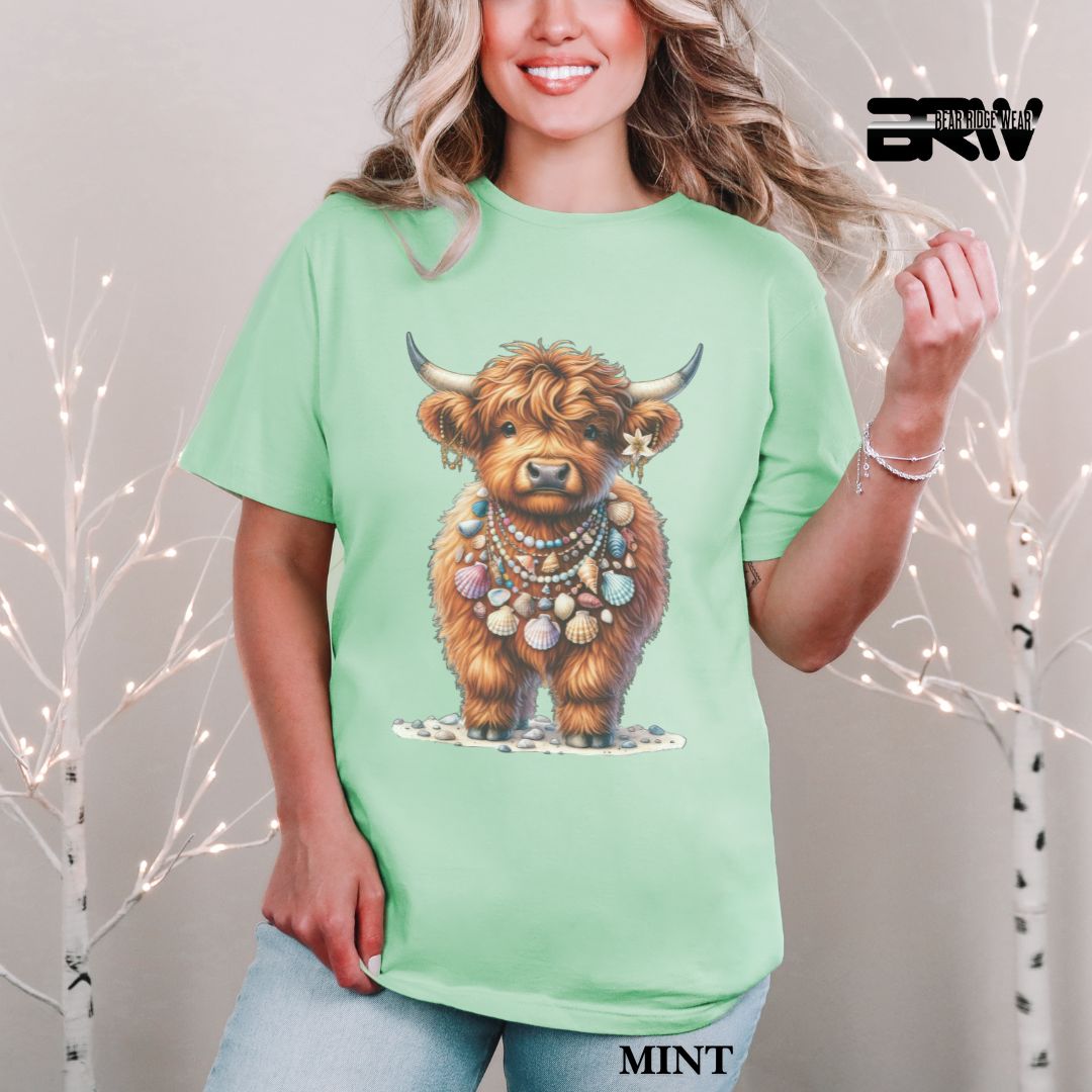 'Highland Cow-Lei Sea Shells' 2 Summer Tee