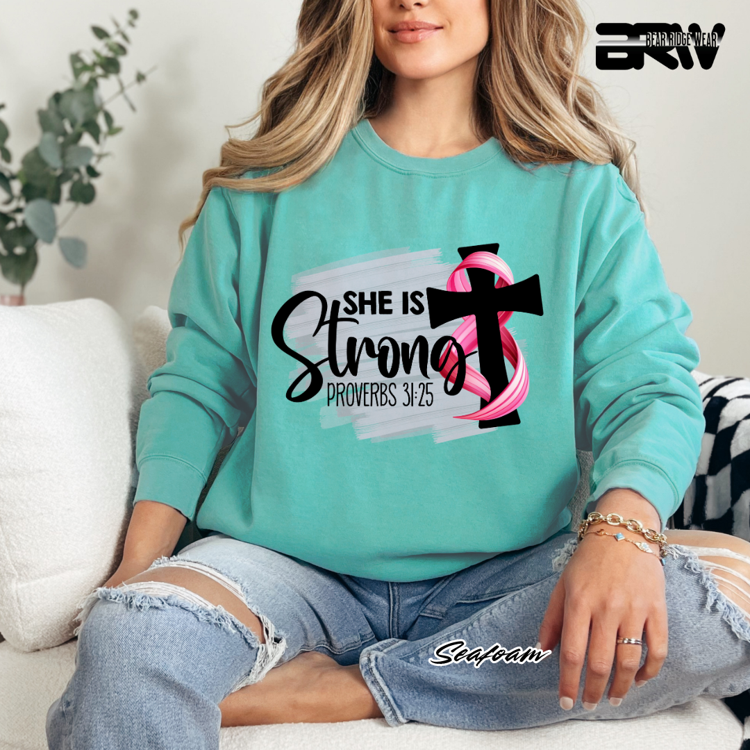 'She Is Strong, Proverbs 31:25' Awareness Long Sleeve Tee