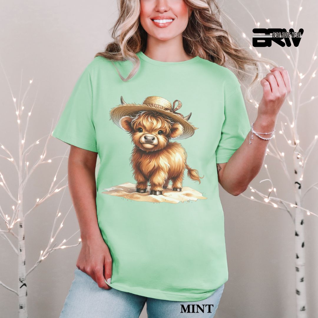 'Highland Cow- Sun Hat' 2 Summer Tee