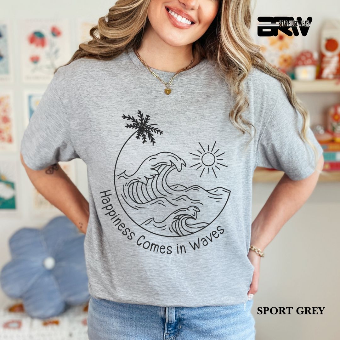 'Happiness Comes In Waves' Black Color 3 Summer Tee