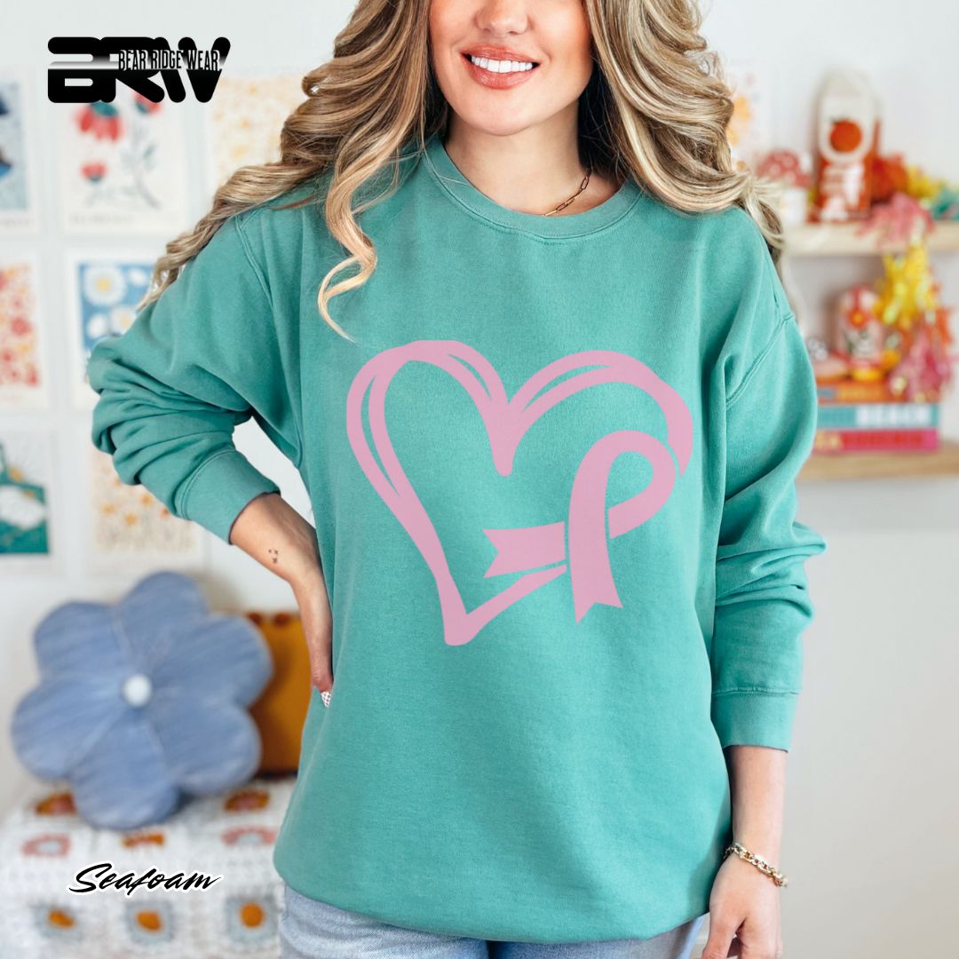 'Pink Heart With Ribbon' Awareness Long Sleeve Tee