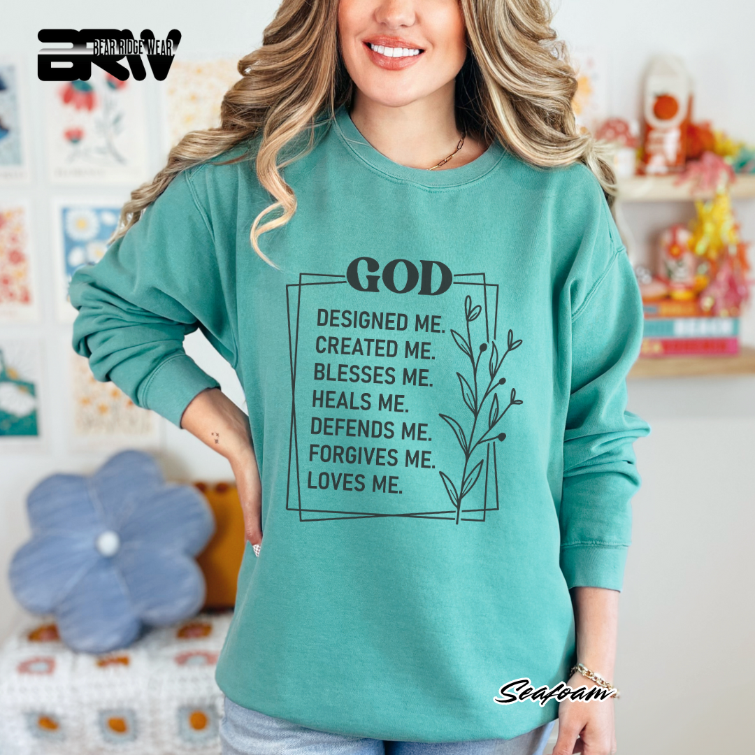 'God Designed, Created, Blesses, Heals Me' Faith Long Sleeve Tee