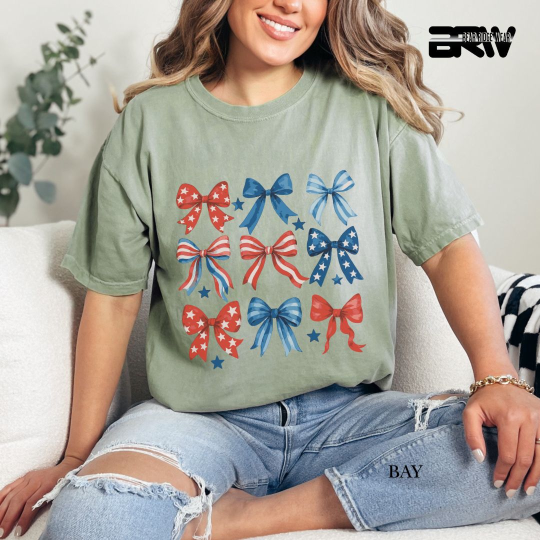Red-White-Blue Bows- Patriotic Tee