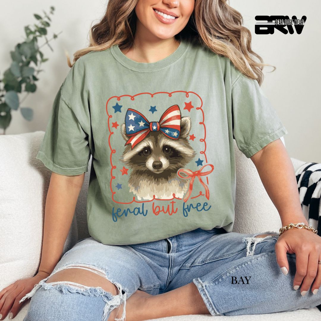 Feral But Free-Raccoon- Patriotic Tee