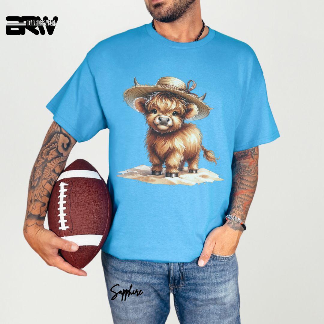 'Highland Cow- Sun Hat' Summer T- Shirt