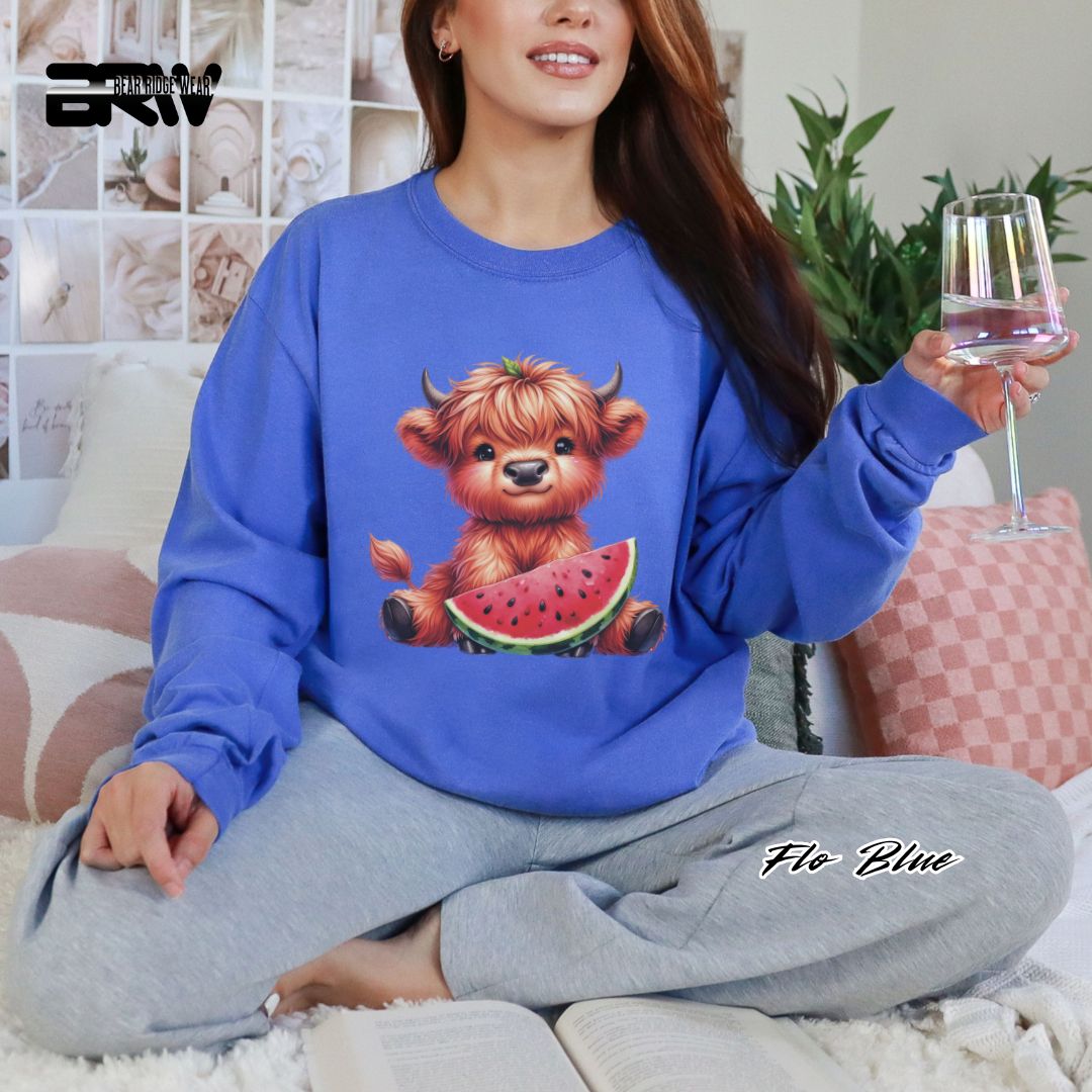 'Highland Cow-Watermelon' Summer Long Sleeve Tee