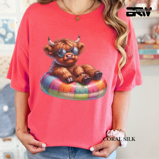 'Highland Cow- Float'  Summer Tee