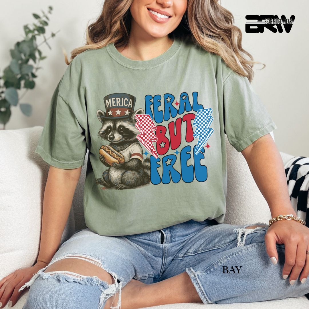 Feral But Free-Hotdog Raccoon- Patriotic Tee